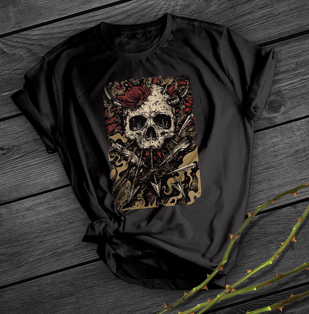 Skull Rose Black Print Short Shirt Team Uniform European And American Fabrics