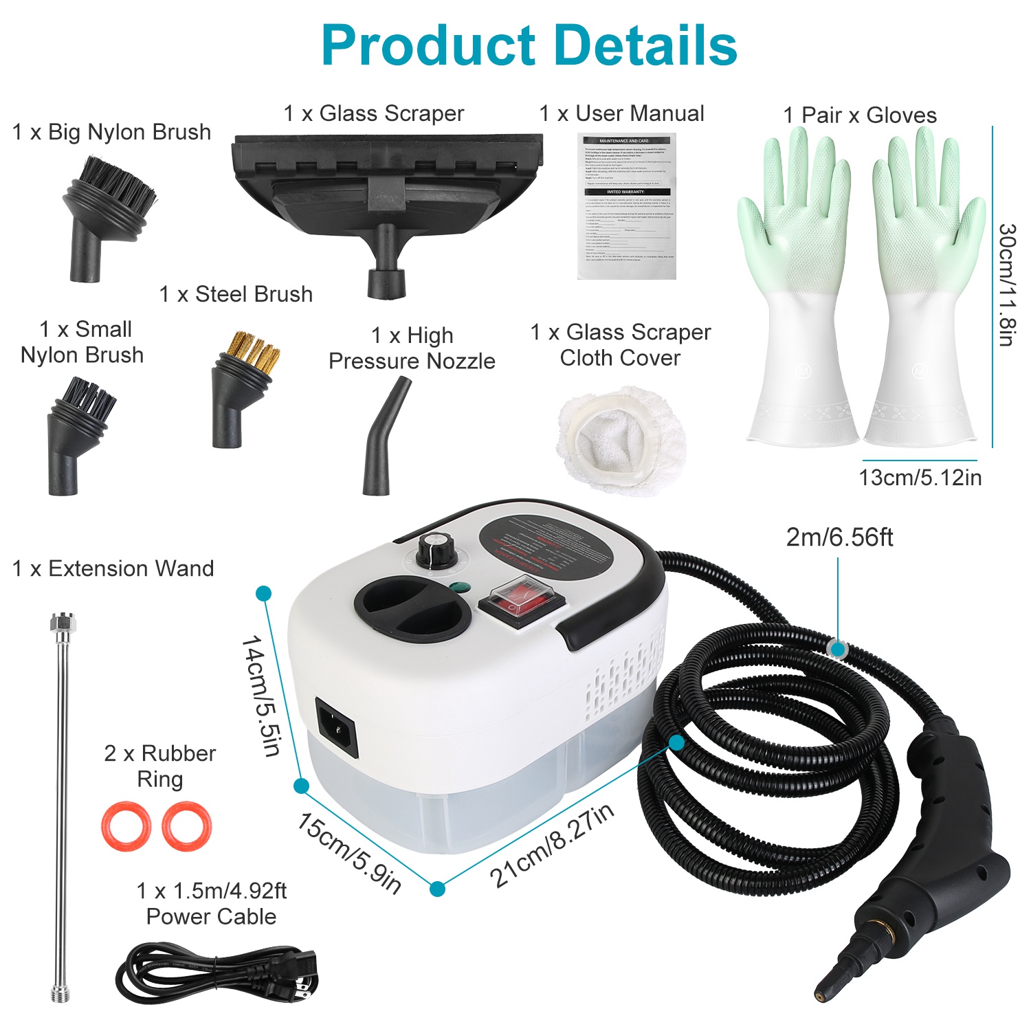 2500W Handheld Steamer Cleaner Multifunctional Little Steamer Powerful High Temp Steam Clean Machine With Gloves For Cleaning Car Detailing Couch Floor Tile Microwave Mattress Bed Bugs Window