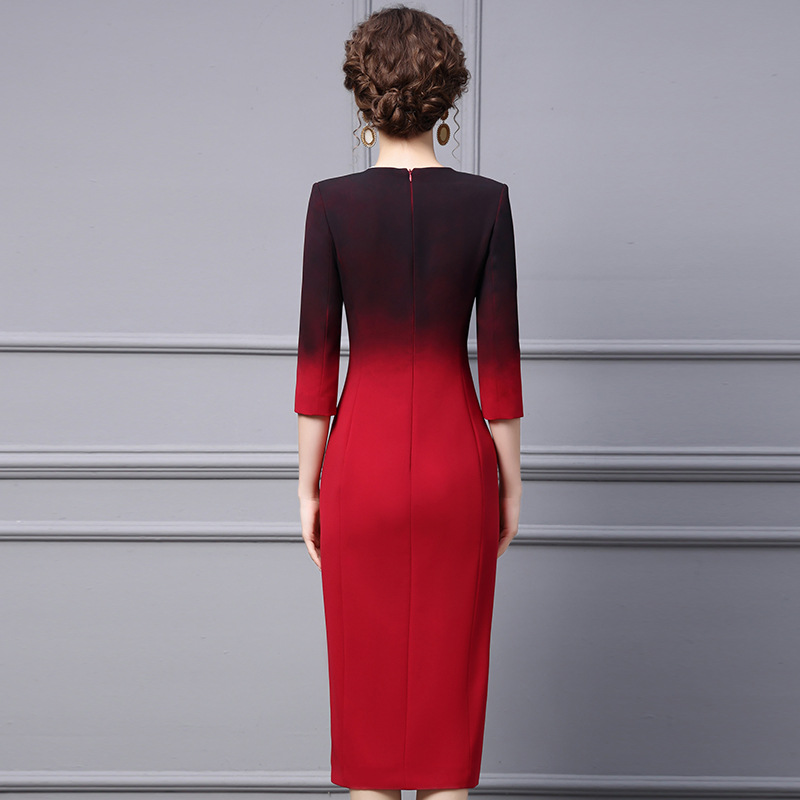 Gradient Red Buttocks Wrapped Dress For Women