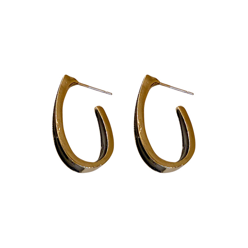 Oil Drip Oval C-shaped Earrings Ins Cold Wind
