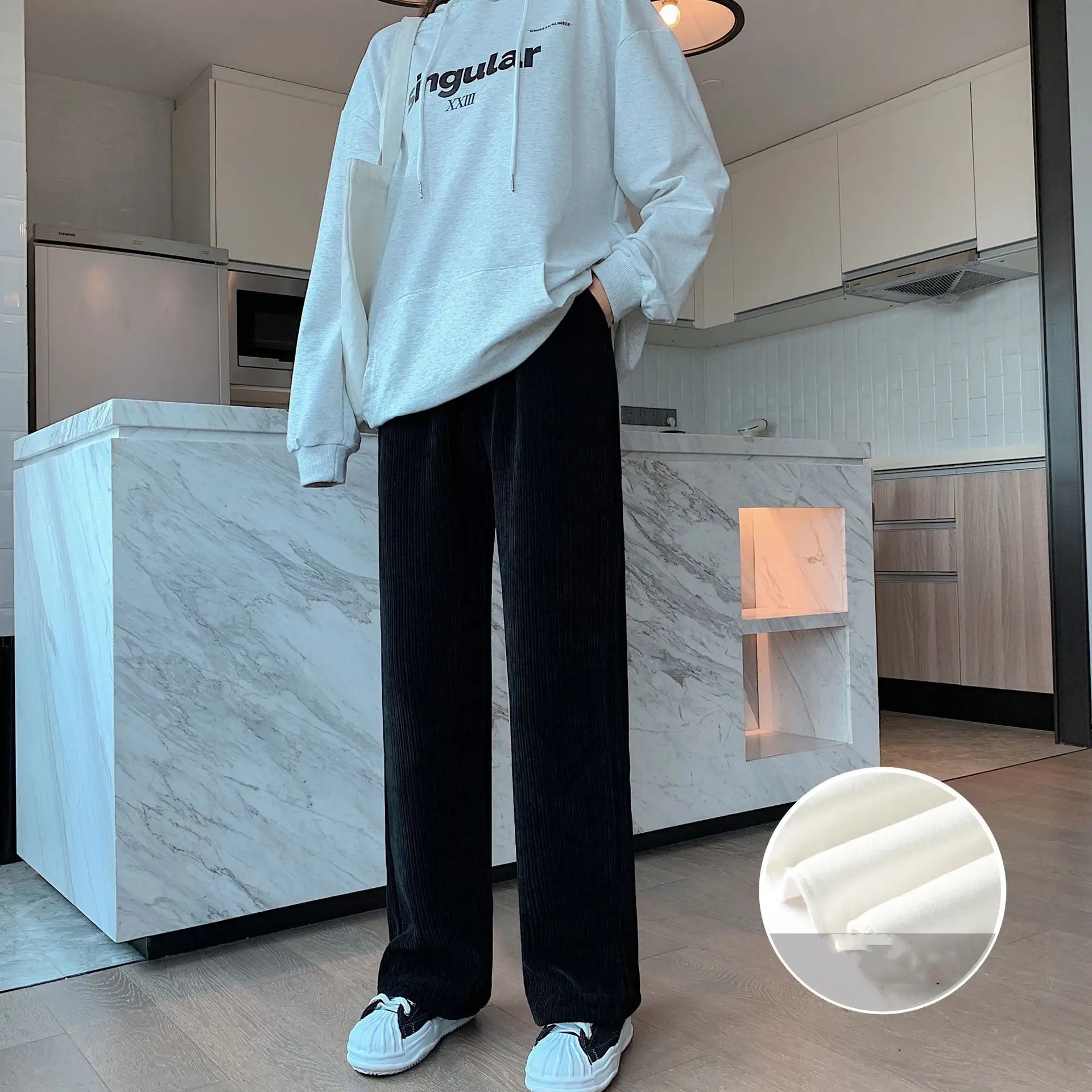 Women's Autumn And Winter High Waist Drape Straight Chenille Wide-leg Pants