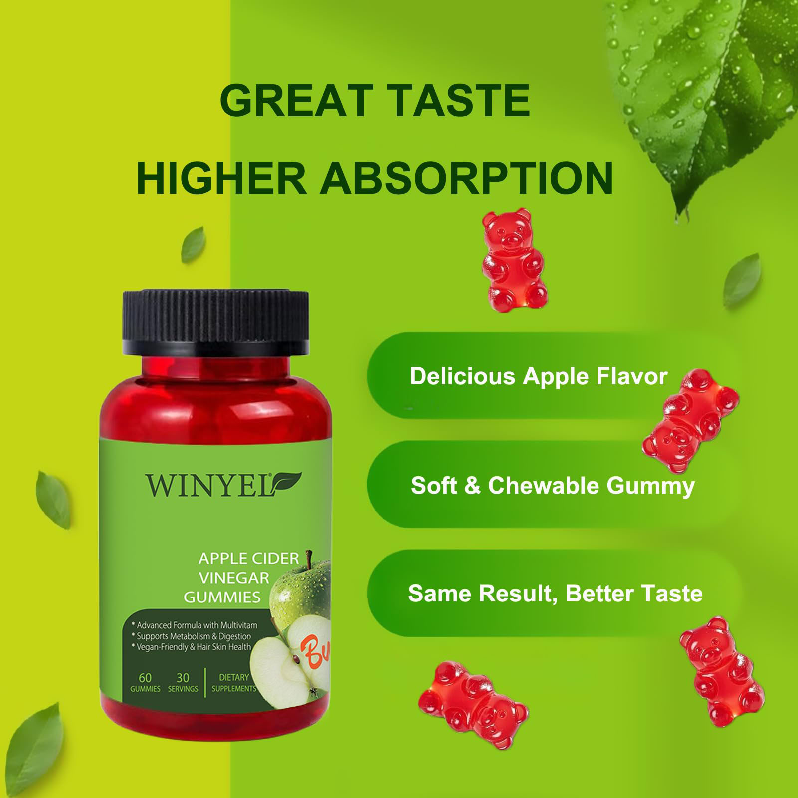 Apple Cider Vinegar Gummies Formulated To Support Normal Energy Levels  Gut Health - Supports Digestion, Detox  Cleansing - ACV Gummies WVIT B12 Dietary Edible Fitness