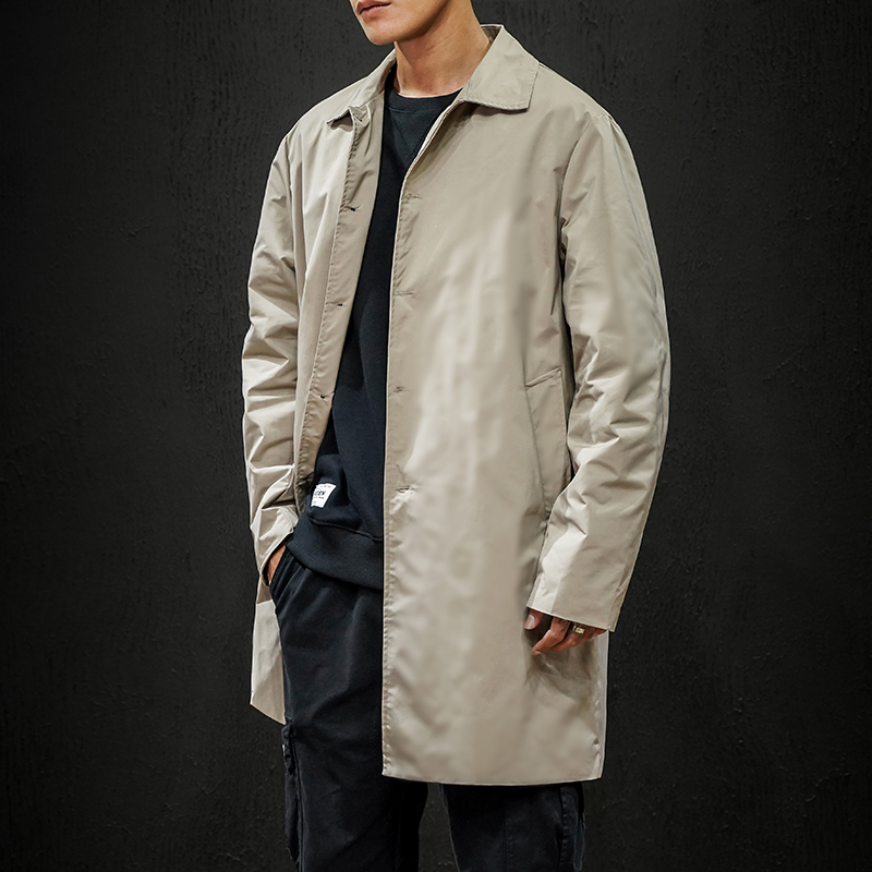 Khaki Tencel Windbreaker Men's Mid-length Trendy Brand Large Size Casual Suit Jacket