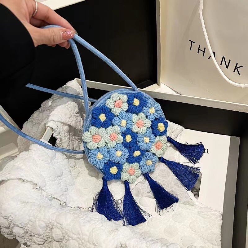 Braided Summer Cotton Hemp Crossbody Bag For Women Blue - Shop at LoveMi