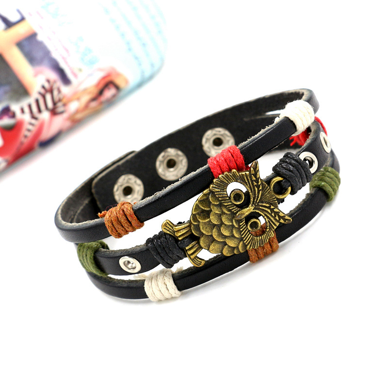 AliExpress Hot Style Retro Owl Woven Leather Bracelet Women