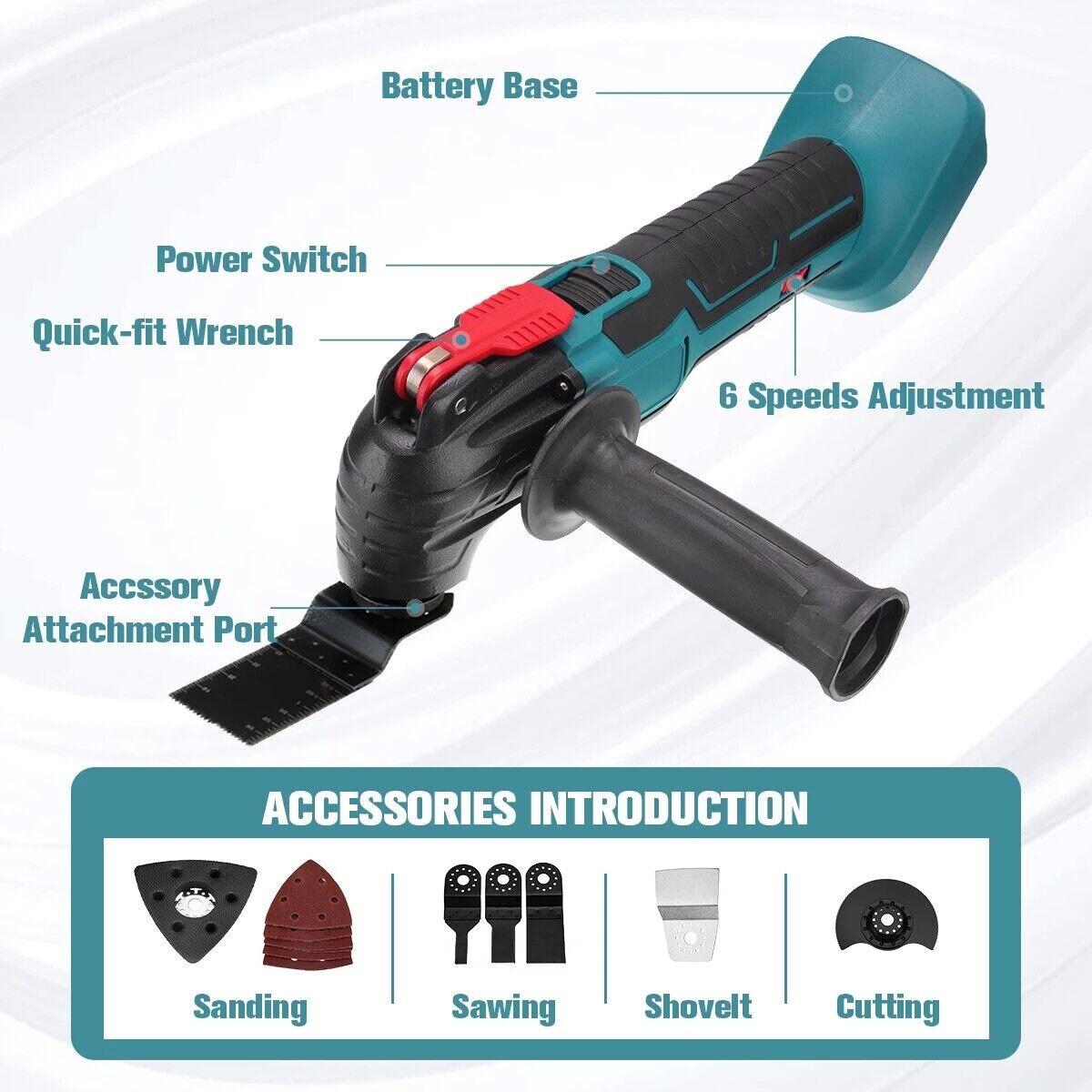 For  18V Battery Cordless Oscillating Multi Tool With Accessories 6 Speeds