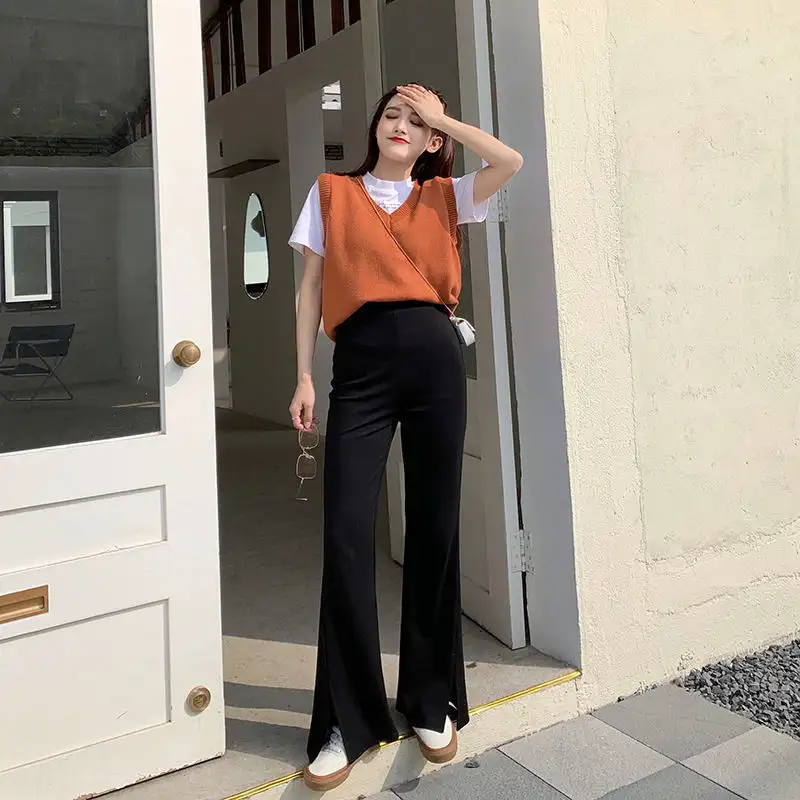 New Loose Black High Waist Drape Suit Mopping Straight Trousers