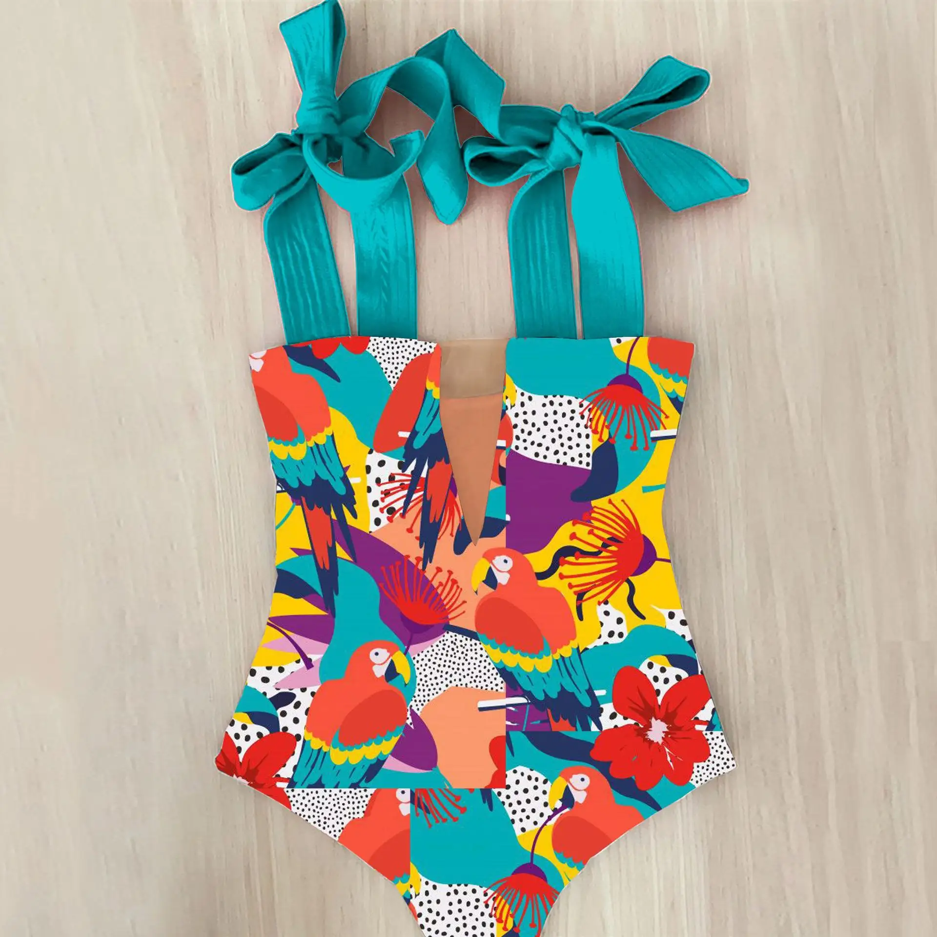 Mesh Stitching Suspenders One-piece Swimsuit European