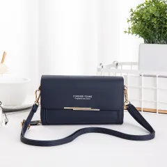 Women's One Shoulder Cross Body Medium Long Handbag - Blue - View 1