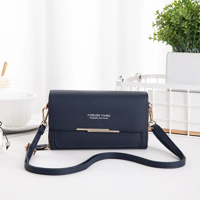 Women's One Shoulder Cross Body Medium Long Handbag - Blue