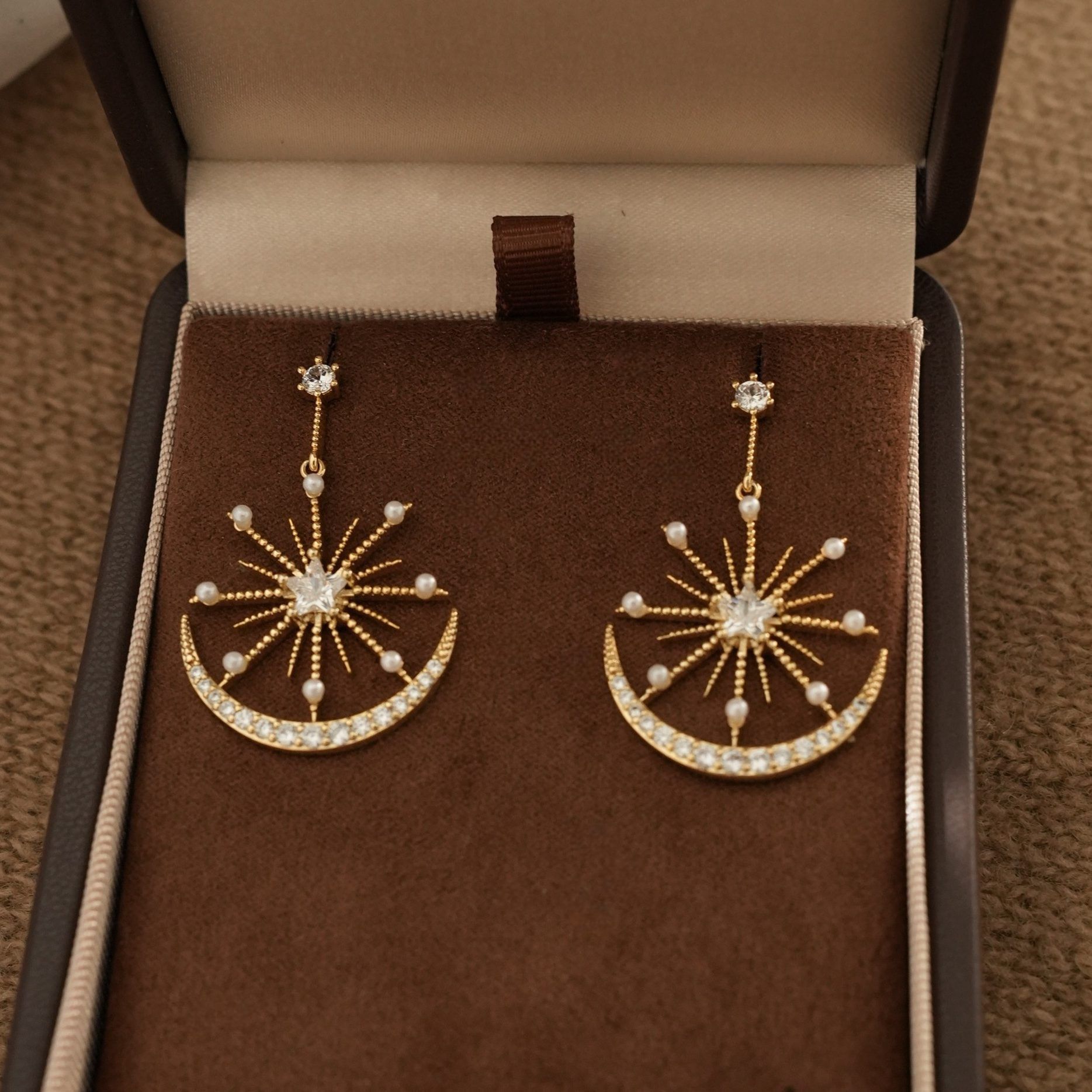Shimmering Zircon Moon Drop Earrings