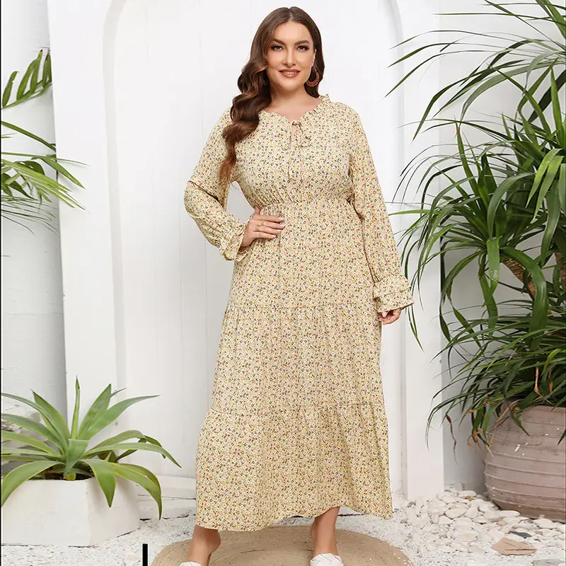 Large Size Chiffon Floral Super Fairy Dress Round Neck