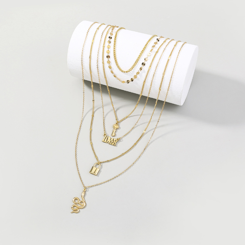 Exaggerated Street Shooting Lock Key Multi-Element Set Necklace