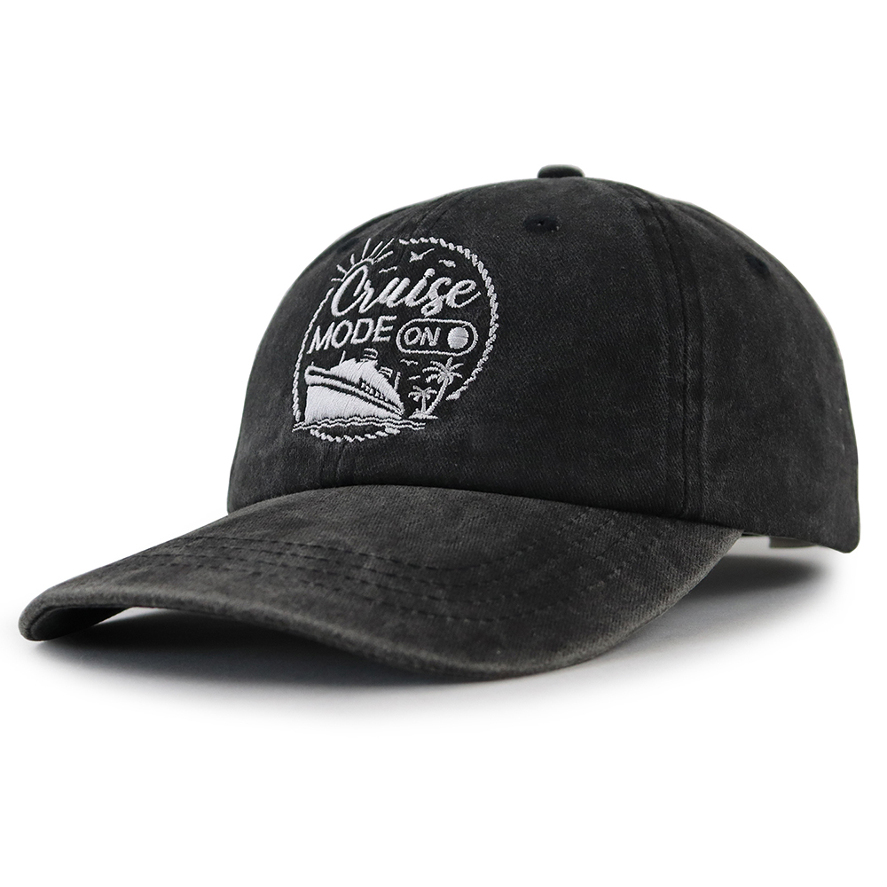 2pcs Cruise Mode On Embroidered Baseball Cap, Vintage Washed Distressed Hat For Men Women, Summer Beach Vacation Cruise Trip Gift — foto 4