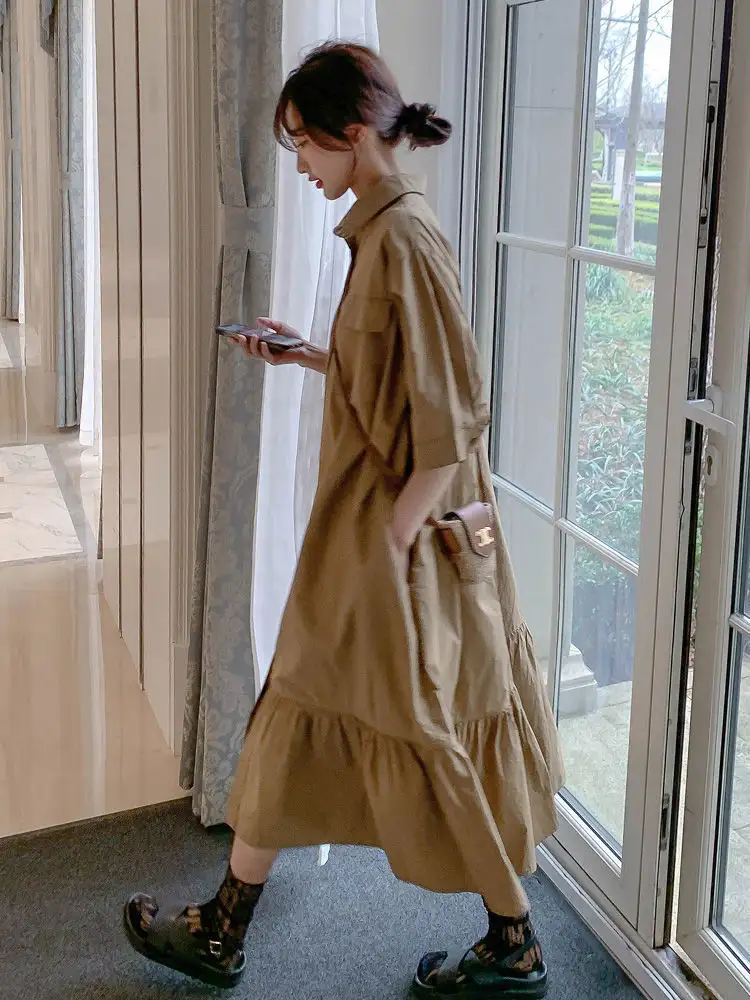 Summer Elegant Dress For Women Fashion Solid Collar