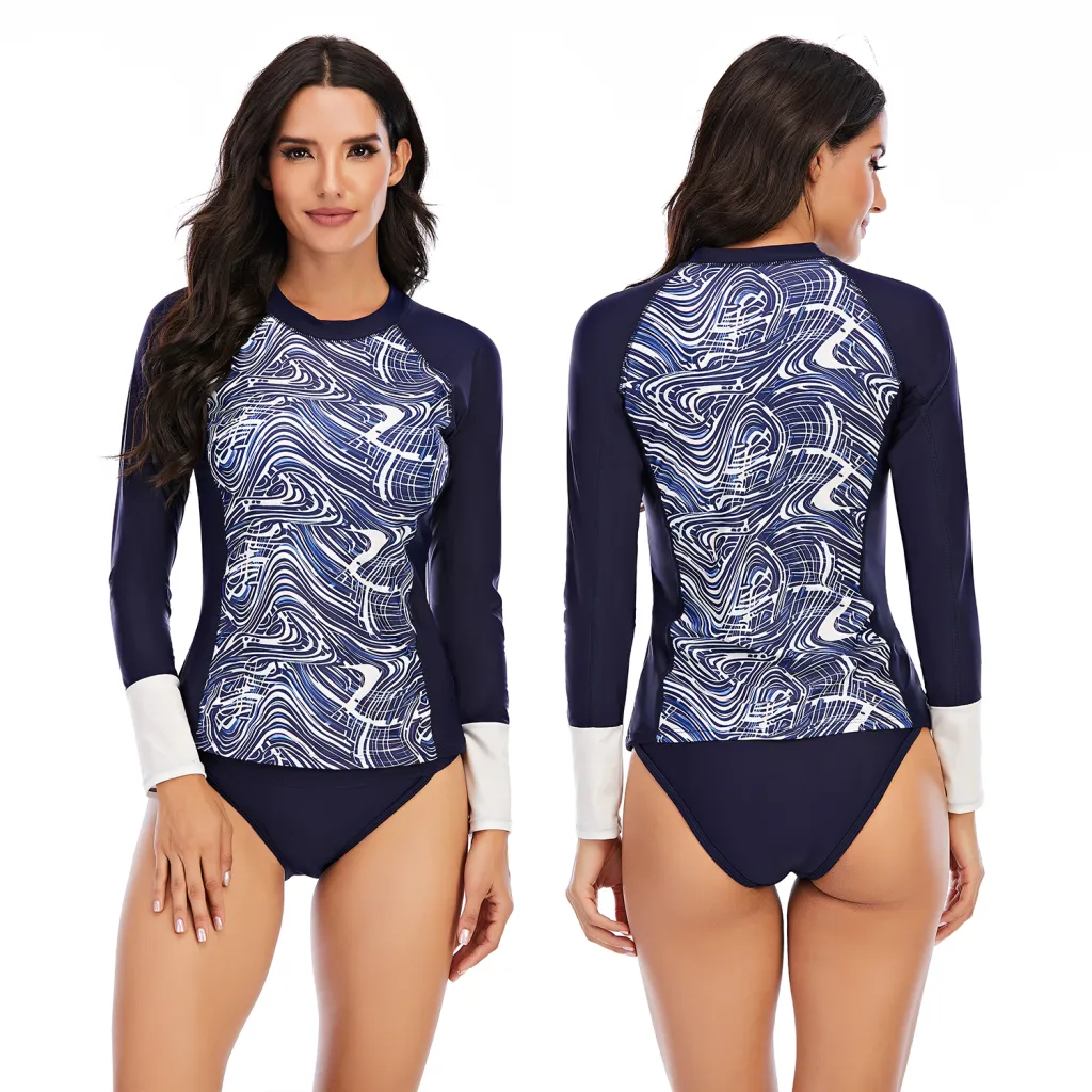 Casual Split Long-sleeved Surfing Suit Sunscreen Female Swimsuit - 5Style-2Xl
