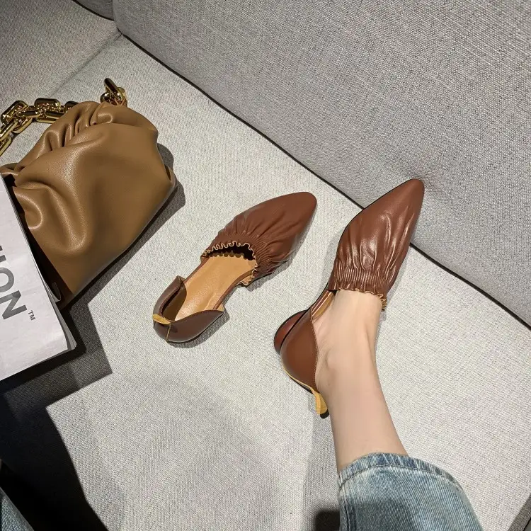 First Layer Cowhide Toe Cap Hollowed Sandals Women