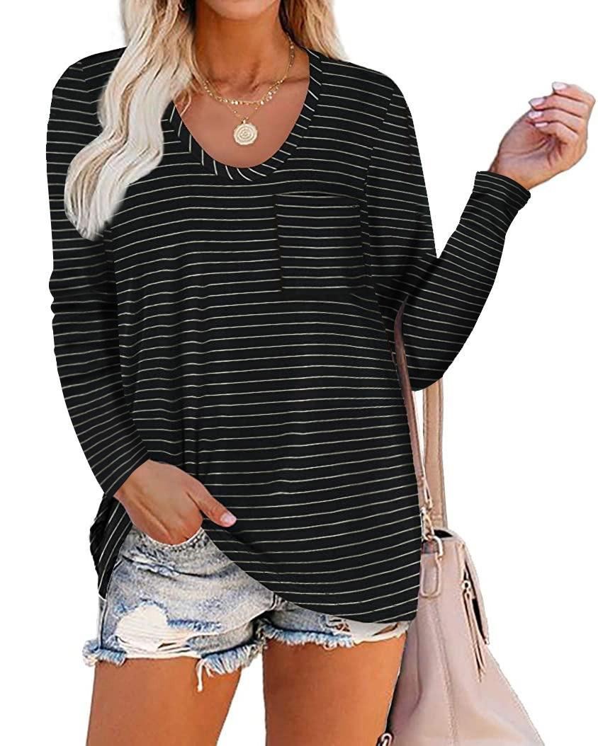 Title 9, Striped Pocket Long-sleeved Casual Loose Top