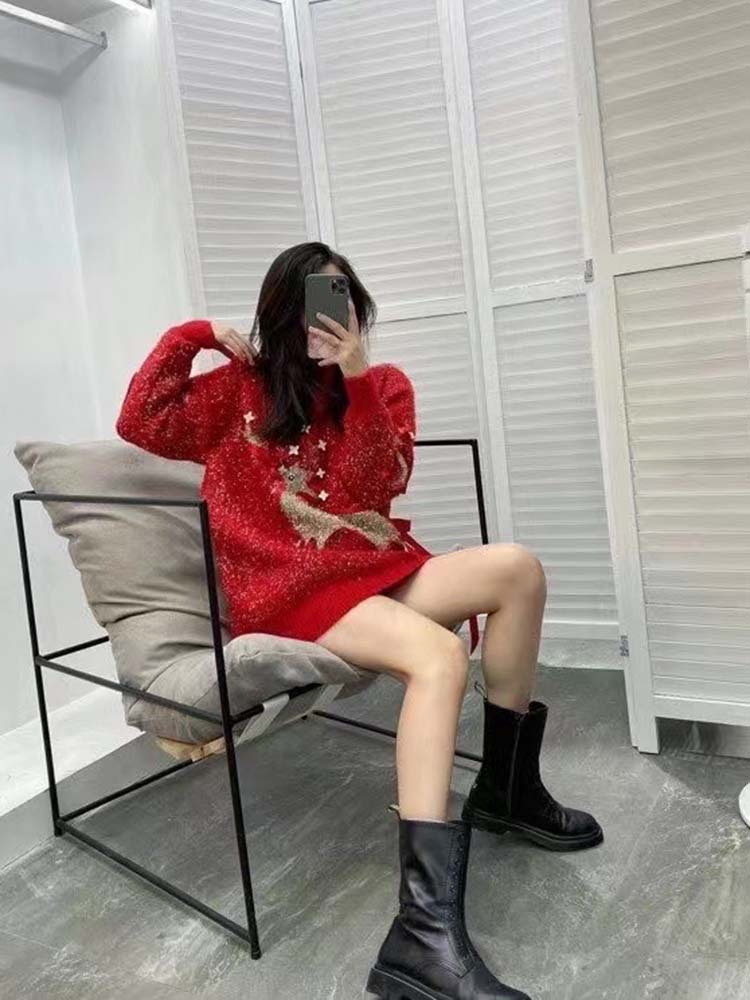 Bright Silk Christmas Elk Loose Lazy Sweater