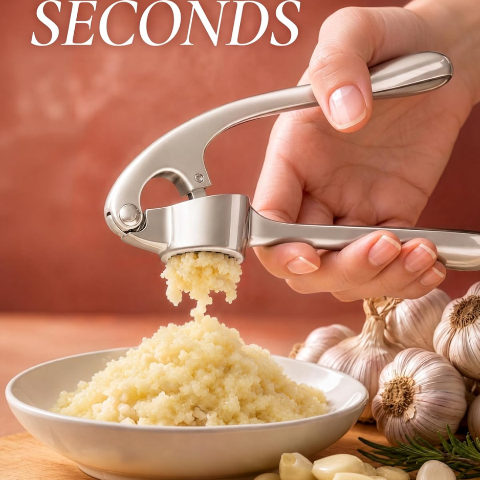 Premium Rust-Proof Garlic Press Set - Easy-Squeeze Mincer With Silicone Peeler & Brush — foto 5