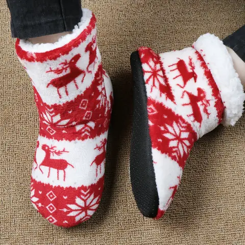 Christmas Elk Floor Shoes Indoor Socks Warm Plush House