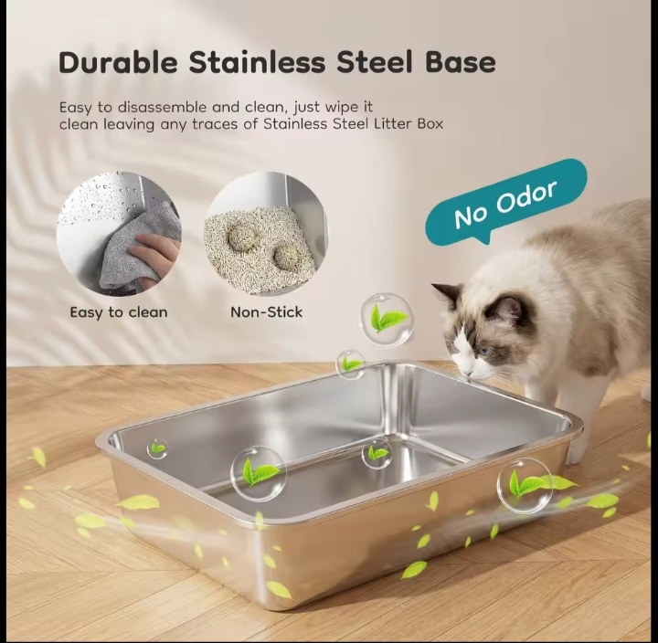 Stainless Steel Enclosed Cat Litter Box With Hood And Scoop thumbnail 4