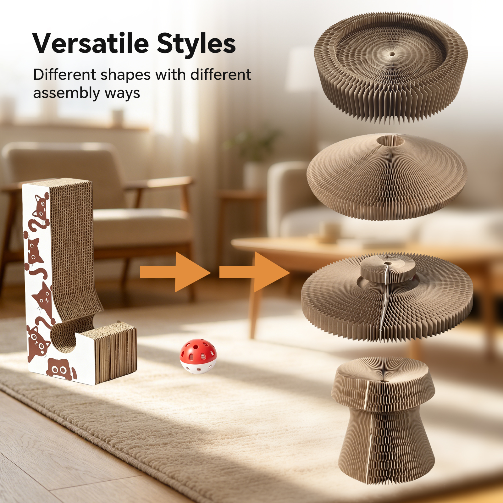 Multi-form Foldable Magic Organ Cat Scratcher Corrugated Cardboard Scratch Board Interactive Cat Toy With Rolling Bell Ball Indoor Kitten Grinding Claw Furniture — foto 6