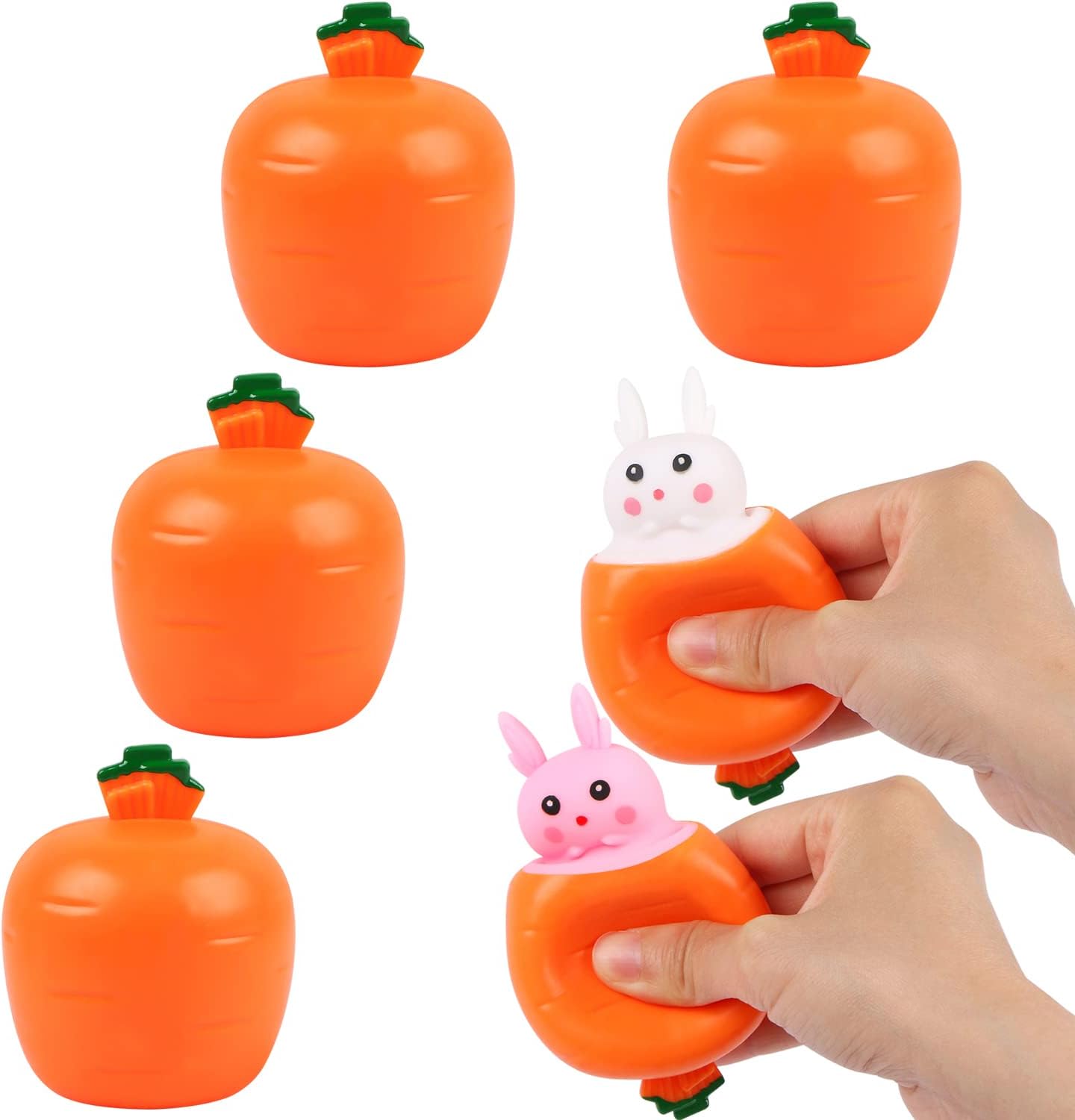 4 Pack Carrot Rabbit Squeeze Stress Balls, Bunny Sensory Fidget Toys, TPR Stress Relief Toys For Kids Adults, Easter Birthday Party Favors For ADD ADHD OCD 6