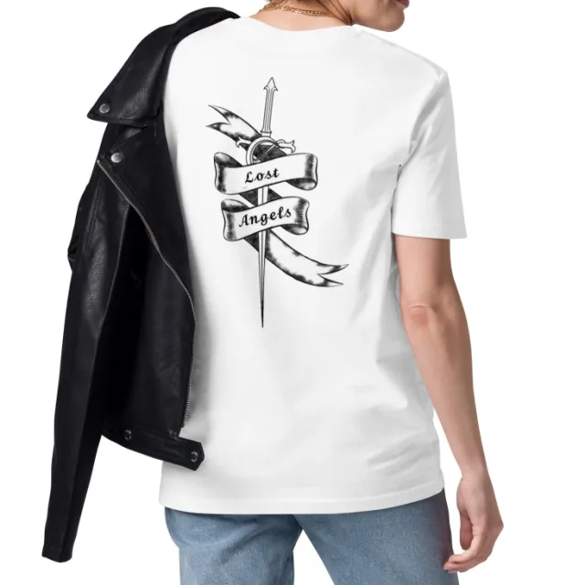 European And American Lost Angel Sword Back Digital Printing Casual Round Neck T shirt White - Shop at LoveMi