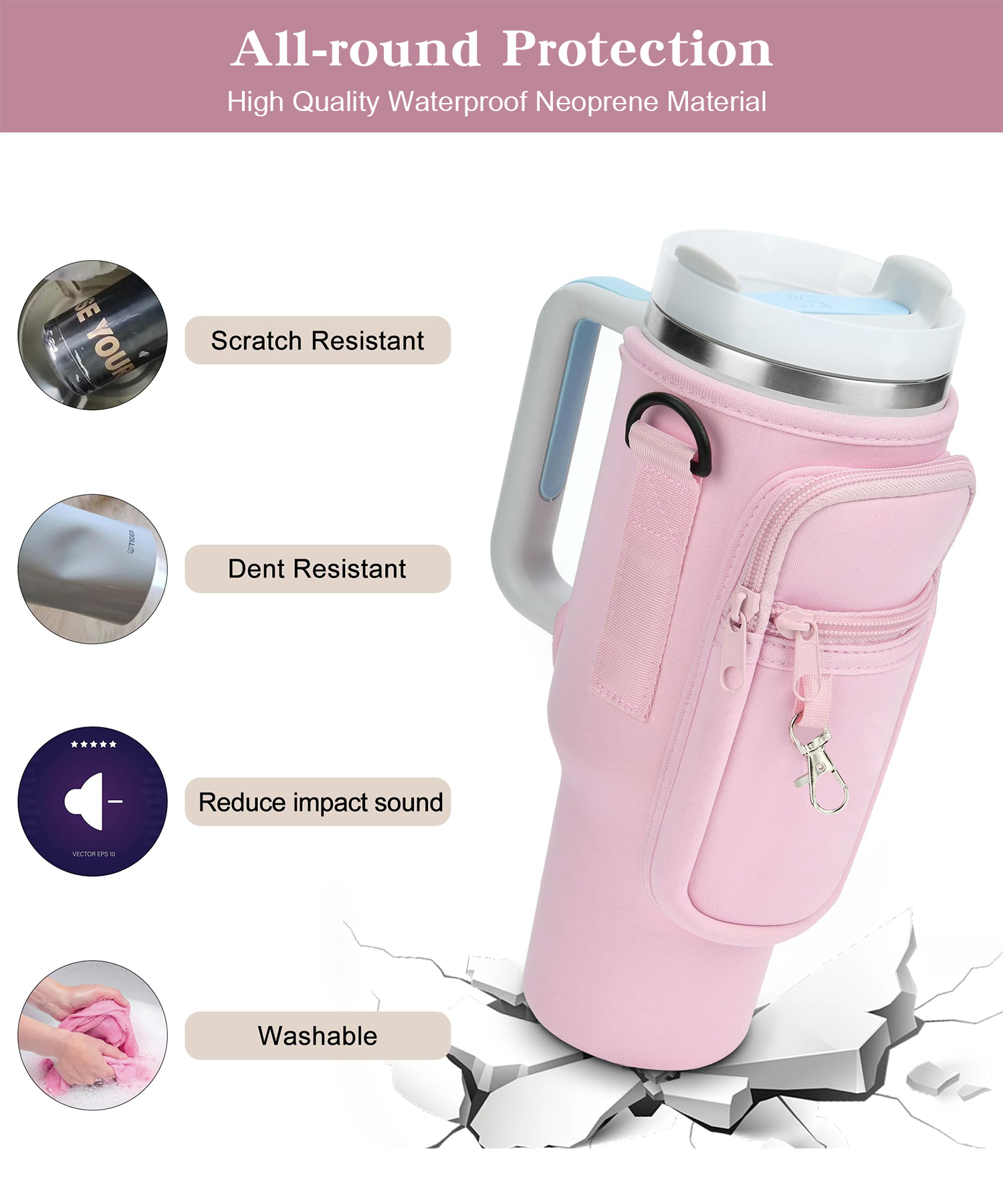 water bottle carrier bag with phone pocket for tumbler neoprene water bottle holder pouch with adjustable strap bollus with straw cover and carabiner for cup accessories drinkware mug