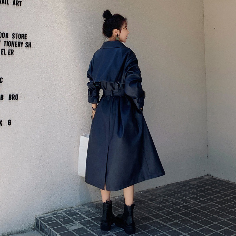 Temperament Popular Over The Knee Thick PU Leather Coat Jacket