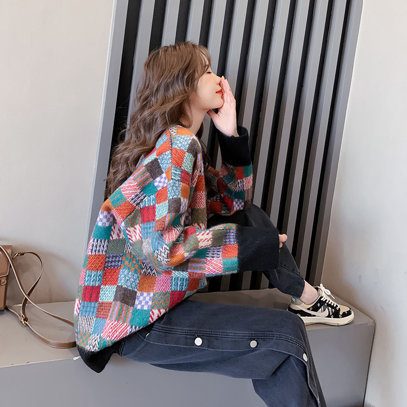 Women's Plaid Retro Pullover Sweater