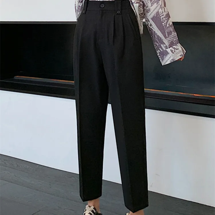 Women's Fashion High Waist Straight Loose Casual Pants - Black