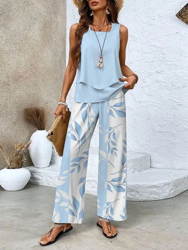 New In Stock Cross-Border E-commerce Women's Fashion Stand-Alone Store Bestselling Sleeveless Double-Layer Vest Pants Set