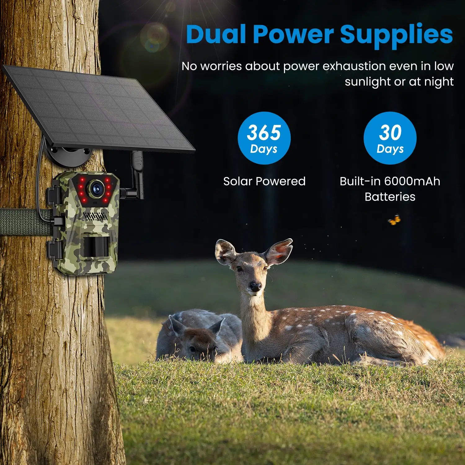 1Pc 4G 4K 30FPS Solar Trail Camera Outdoor Wildlife Camera Motion Activated IP66 Waterproof With 140 Degree Viewing Angle No Glow Night Vision SIM Card APP Cont