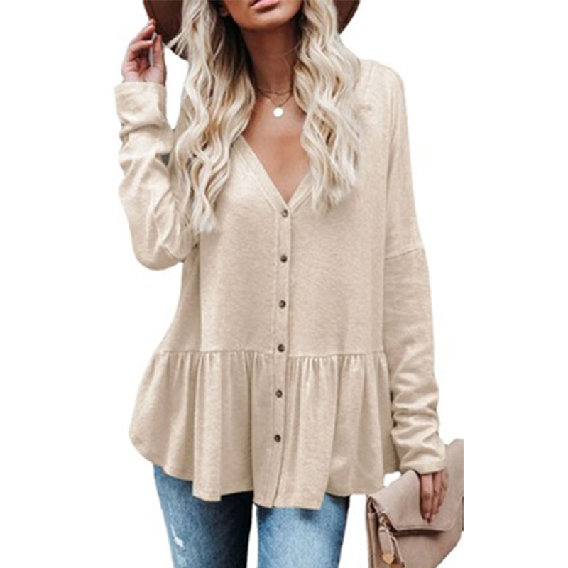 Single-breasted Buttoned Long-sleeved Cardigan With Irregular Hem