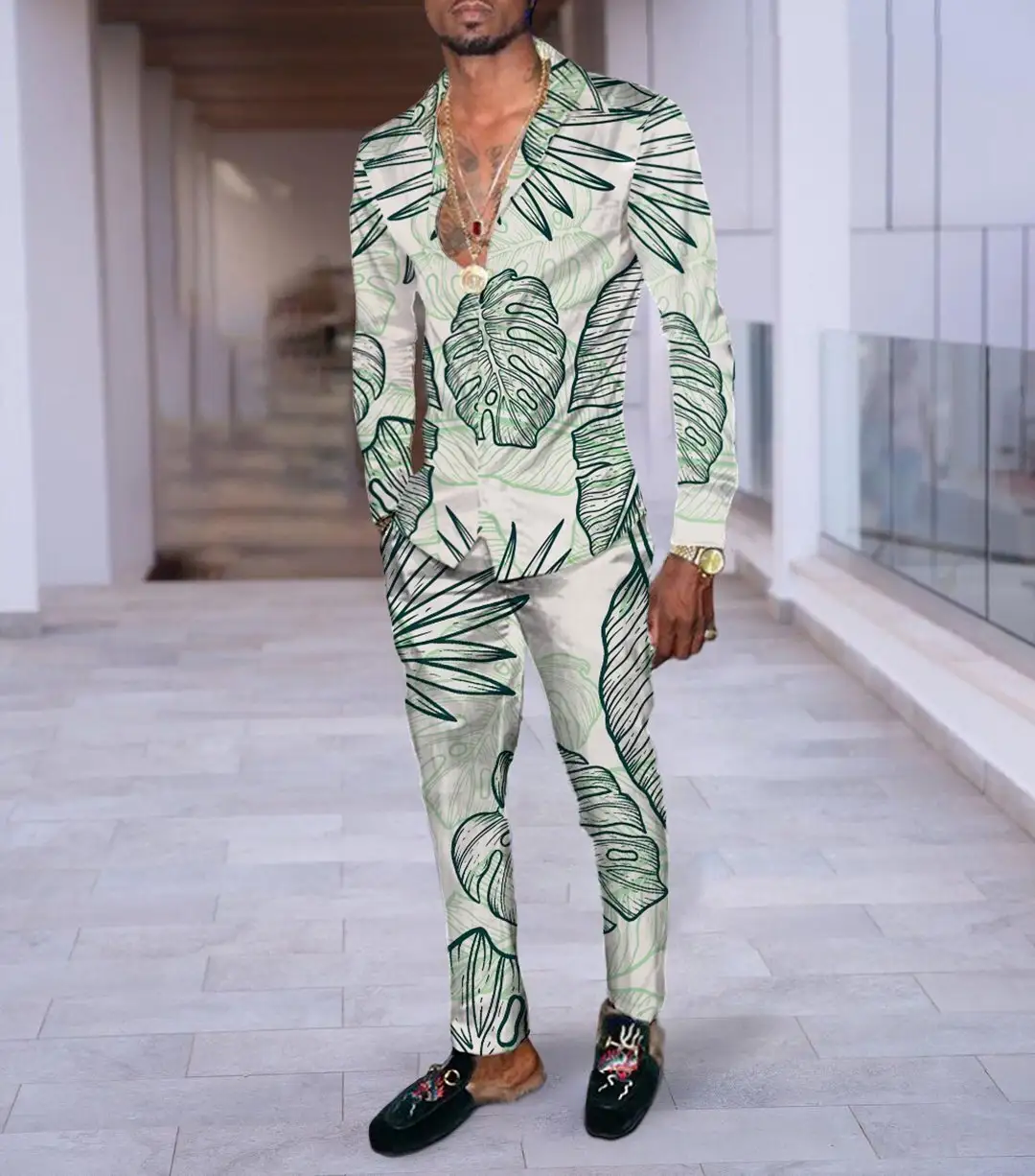 Hip Hop Hong Kong Style Fashion 3D Printing Casual Long Sleeve Shirt Suit