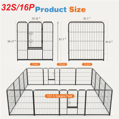 Dog Playpen Indoor Fence Height Metal Exercise Pen With Door Small Puppy Medium Large Dogs Animal Pet For Outdoor, Garden, Yard 32S 16P - Shop at LoveMi