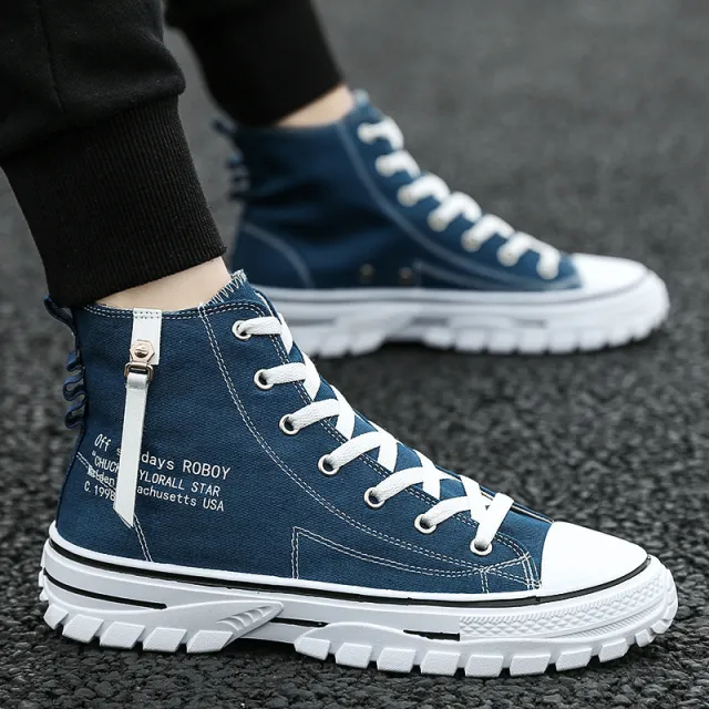 Canvas Shoes, Breathable Thick Sole, Board Shoes, Gaobang Casual Shoes Blue - Shop at LoveMi