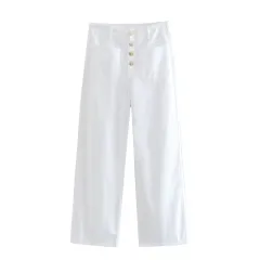 European Style High-waisted Baggy Wide-leg Capri Jeans - White - View 1