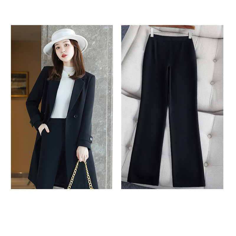 Long Sleeved Suit Jacket Women's Business Wear Long Trench Coat Black Suit Pants - Shop at LoveMi