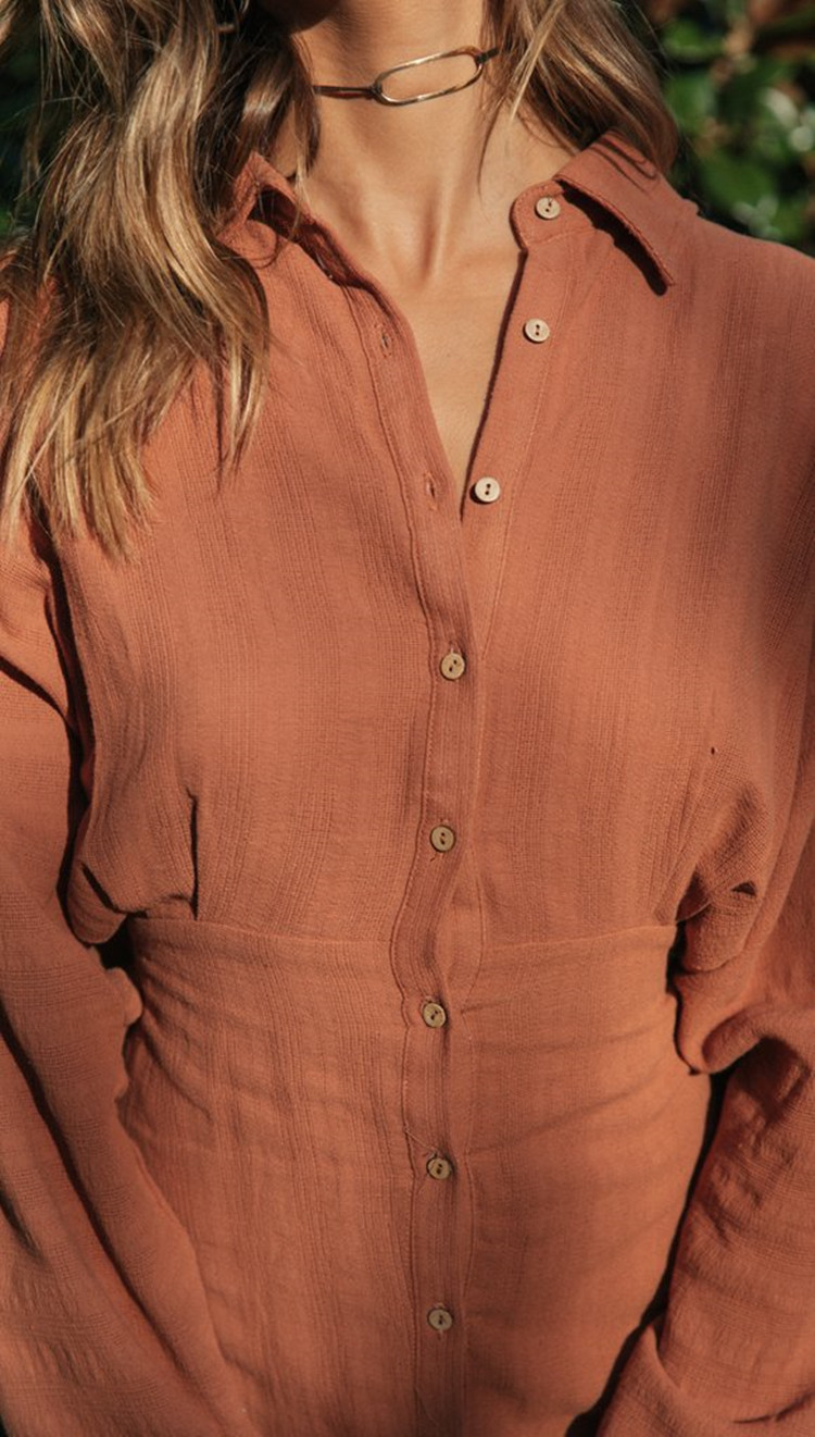 Solid Color Fashion Long Sleeve Single Breasted Belted Shirt