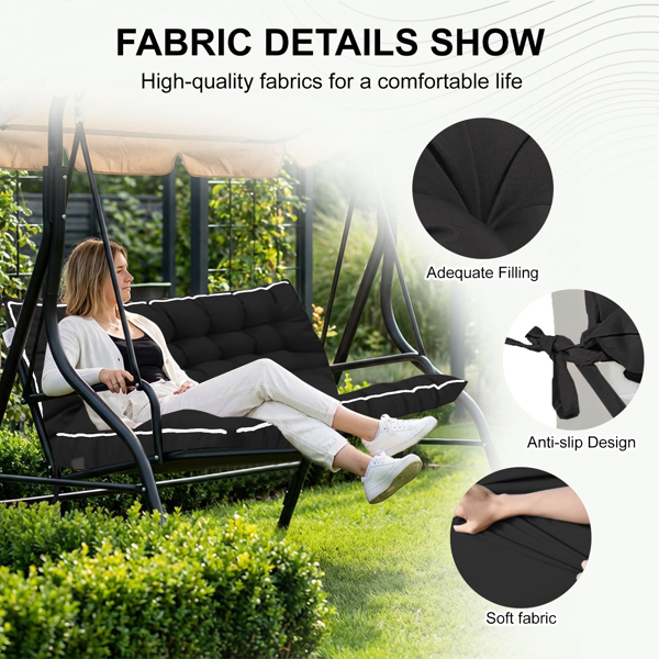 Outdoor Swing Cushions 55 Inch,Waterproof 4in Thick Porch Swing Cushion Replacement With Backrest And Ties,Comfortable 2-3 Seat Pation Swing Pad For Backyard,Garden,Lawn,Outdoor Furniture Black