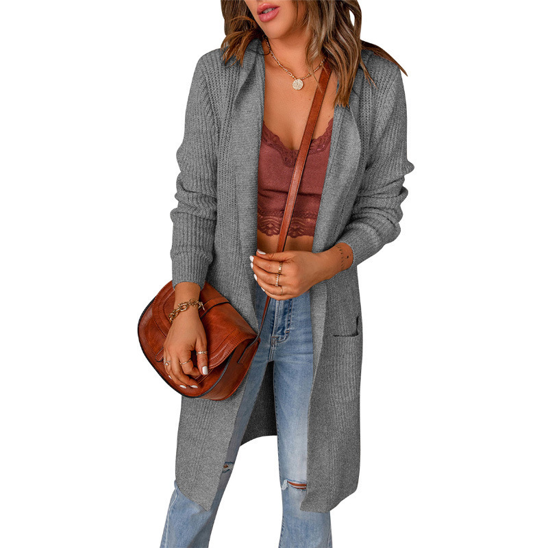 Women's Knitting Cardigan Loose Solid Sweater Grey - Shop at LoveMi