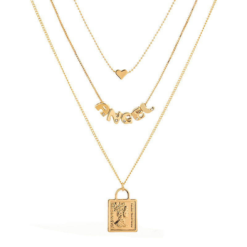 European and American Fashion Temperament Retro Square Brand Queen Head Lock Pendant Angel Angel Multi-layered Necklace