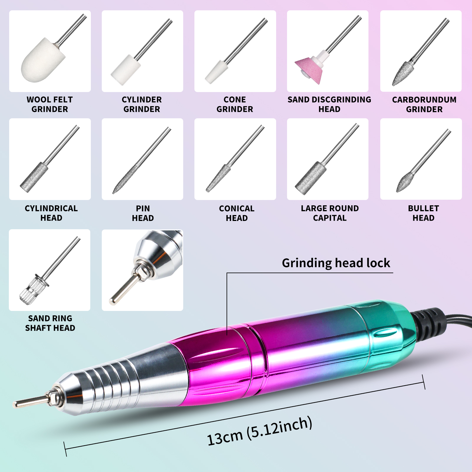 Professional Electric Nail Drill, 45000 RPM Cordless Rechargeable E-File Machine, With 12 Bits, Sanding Bands, LCD Display For Acrylic Gel Nails — foto 8