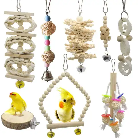 8 Packs of Bird Parrot Swing Chewing Toys-Natural Wood