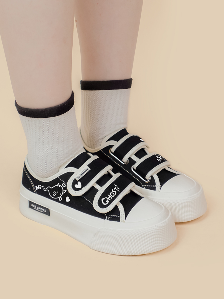 Women’s Thick-soled Printed Casual Velcro Canvas Shoes