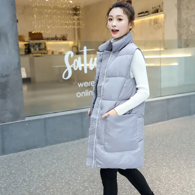 Women's Down Cotton Vest Mid length New Autumn And Winter Grey - Shop at LoveMi