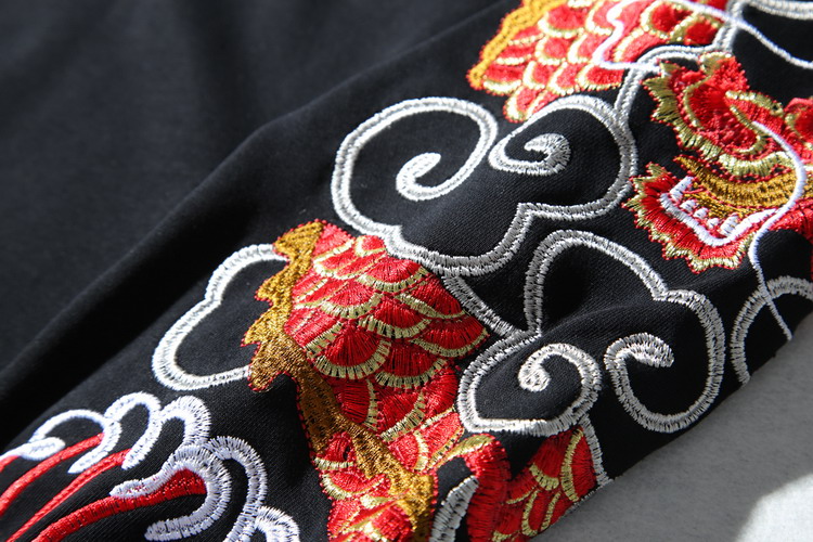 Embroidered Top Men's Casual Ethnic Style Pullover Round Neck Cotton Plus Velvet Sweatshirt